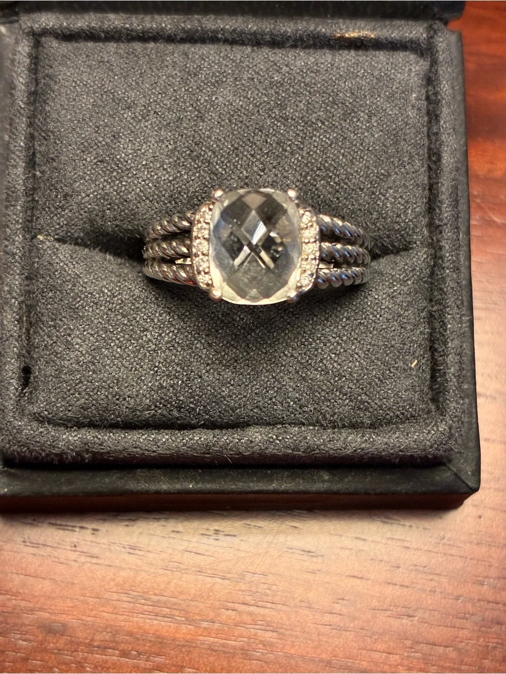 David Yurman Sterling Silver White  Topaz Cable Ring